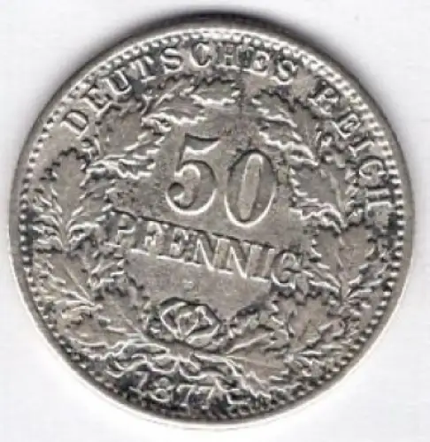 50 Pfennig 1877 D Deutsches Kaiserreich Silbermünze