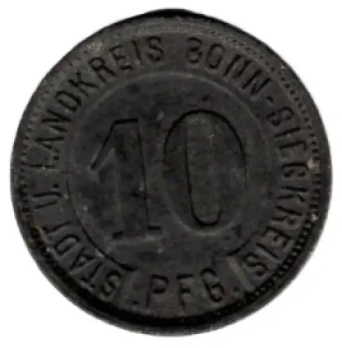 Bonn-Sieg Landkreis Notgeld 10 Pfennig 1919 Notmünze