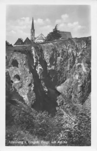 01773 Altenberg Erzgebirge Binge mit Kirche o 1953