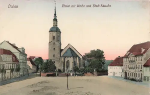 01809 Dohna Sachsen Markt mit Kirche und Stadt-Schänke gebraucht 1918