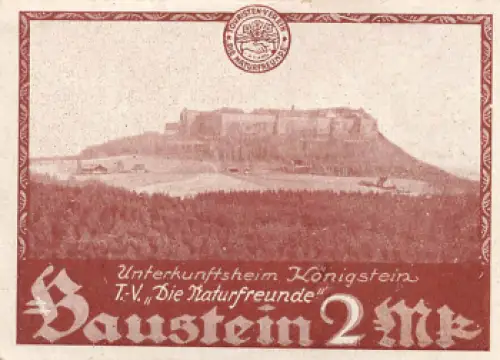 01824 Königstein Unterkunftshaus Sächsische Schweiz Baustein der Naturfreunde Spendenbeleg um 1920