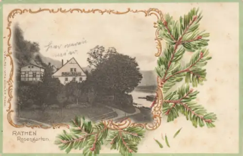 01824 Rathen Gasthaus Rosengarten Sächsische Schweiz Prägekarte o 1910