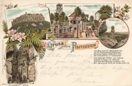 01824 Pfaffenstein Rstaurant Sächsische Schweiz Litho * um 1899