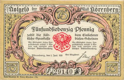Nörenberg Pommern Notgeldschein Ińsko 1920