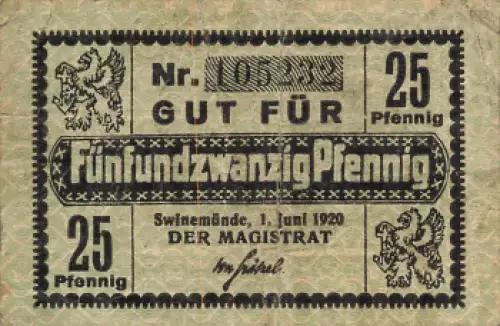 Swinemünde Pommern Notgeldschein Świnoujście 1920