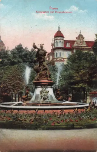 Posen Königsplatz mit Perseusbrunnen Wartheland Poznan gebraucht 1915