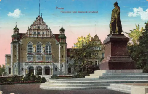 Posen Akademie und Bismarck-Denkmal Wartheland Poznan gebraucht  1916