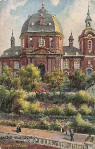 Aachen Burscheid Abtei Kirche Künstlerkarte Charles F. Flower Tucks Oilette o 1912