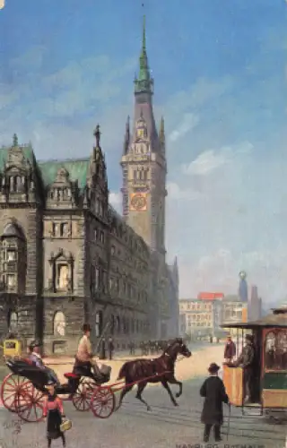Hamburg Rathaus Pferdekutsche Künstlerkarte Tucks Oilette * um 1910
