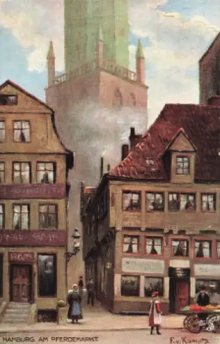 Hamburg Pferdemarkt Künstlerkarte Fritz von Kamptz Tucks Oilette * um 1910