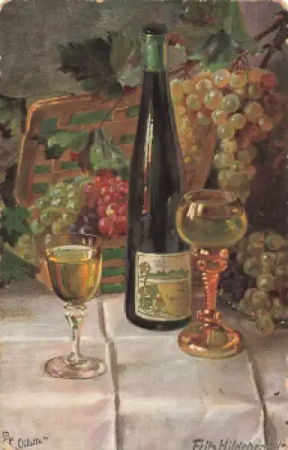 Weinstillleben Künstlerkarte Fritz Hildebrandt Tucks Oilette * um 1910
