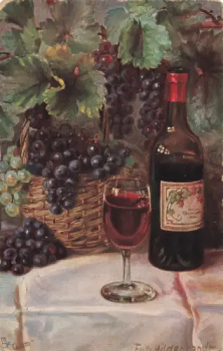 Weinstillleben Künstlerkarte Fritz Hildebrandt Tucks Oilette * um 1910