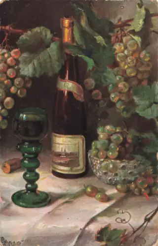 Weinstillleben Künstlerkarte Fritz Hildebrandt Tucks Oilette * um 1910