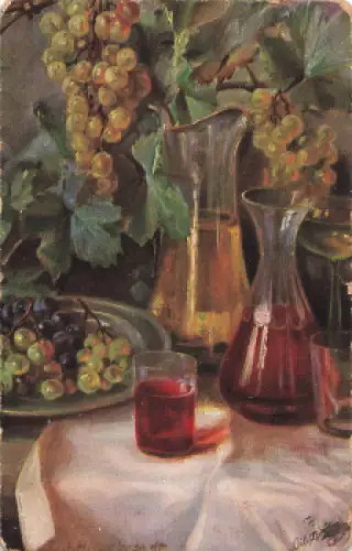 Weinstillleben Künstlerkarte Fritz Hildebrandt Tucks Oilette * um 1910