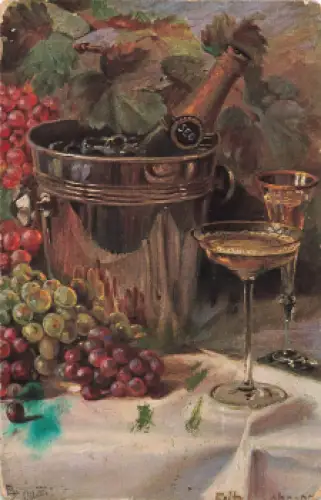 Weinstillleben Künstlerkarte Fritz Hildebrandt Tucks Oilette * um 1910