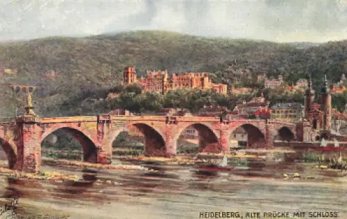 Heidelberg Brücke Künstlerkarte Charles E. Flower Tucks Oilette * um 1910