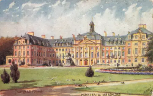 Münster Westfalen Schloss Künstlerkarte Charles E. Flower Tucks Oilette * um 1910