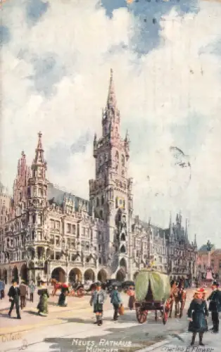 München Neues Rathaus Künstlerkarte Charles E. Flower Tucks Oilette o 1911