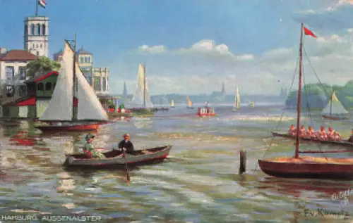 Hamburg Aussenalster Künstlerkarte Fritz von Kamptz Tucks Oilette * um 1910