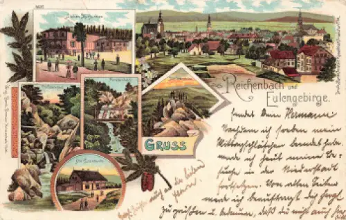 Reichenbach Eulengebirge Schlesien Dzierżoniów Litho o1899