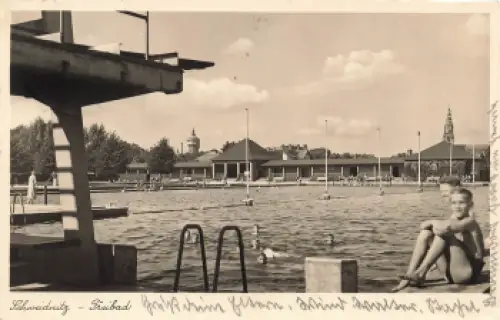 Schweidnitz Freibad Schlesien Swidnica Landpoststempel Oberweistritz o 1938