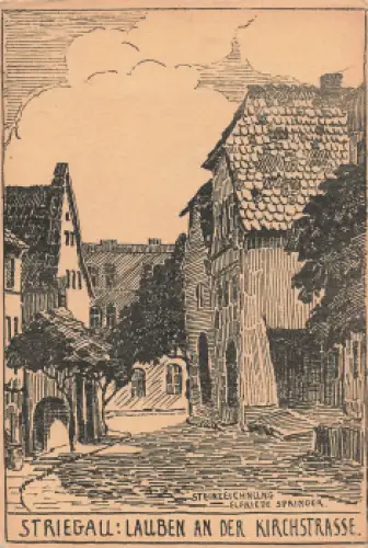 Striegau Lauben an der Kirchstrasse Schlesien Strzegom Künstlerkarte Elfriede Springer * um 1930