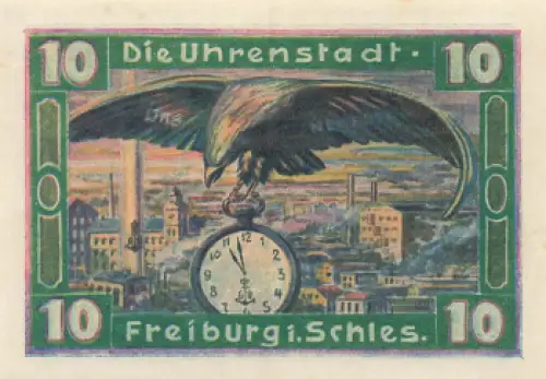 Freiburg Uhrenstadt Schlesien Świebodzice Notgeldschein 1921
