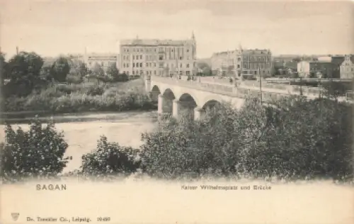 Sagan Kaiser Wilhelm Platz und Brücke Schlesien Zagan * um 1900