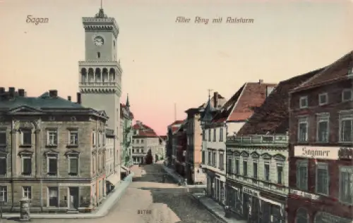 Sagan alter Ring mit Ratsturm Schlesien Zagan * 1910