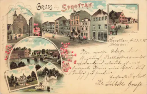 Sprottau Schlesien Szprotawa  Litho o 1898 nach München Briefträgerstempel 235