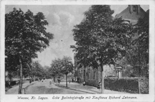 Wiesau Kreis Sagan Bahnhofstraße Kaufhaus Richard Lehmann Schlesien o 1919