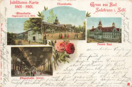 Bad Salzbrunn Jubiläumskarte 1601-1901 Schlesien Szczawno-Zdrój  Litho o 1901