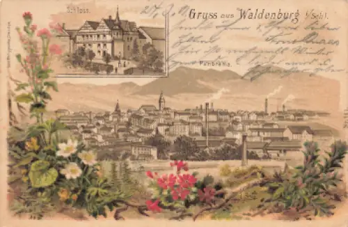 Waldenburg Schlesien Wałbrzych o Litho Bahnpoststempel Breslau-Görlitz ZUG 3397 o 1901