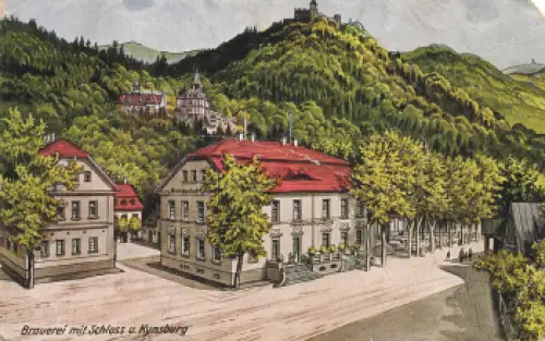 Kynsburg Brauerei mit Schloss Schlesien Künstlerkarte Grodno o 1941