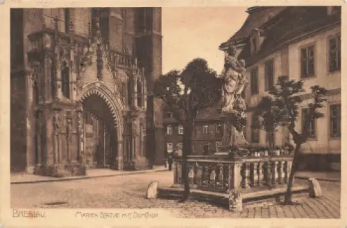Breslau Marien Statue mit Dom Schlesien Wrocław o 1916