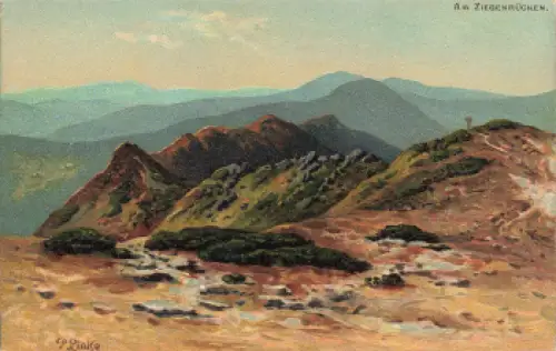 Riesengebirge Ziegenrücken Künstlerkarte Paul Rudolf Linke Schlesien * um 1900