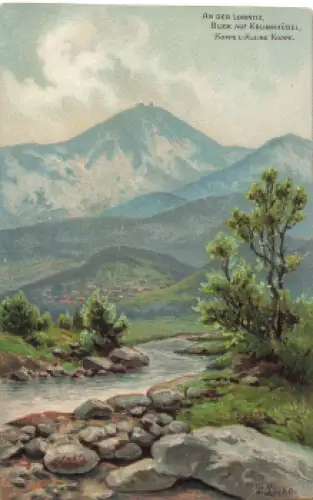 Riesengebirge An der Lomnitz Krummhübel Künstlerkarte Paul Rudolf Linke Schlesien * um 1900