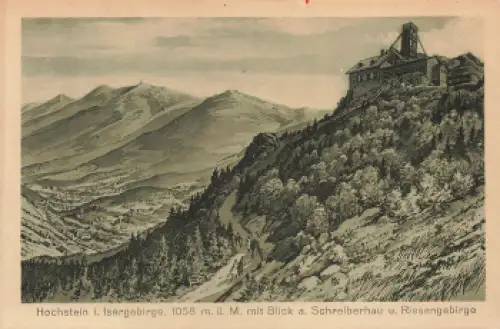 Hochstein Isergebirge Schlesien Künstlerkarte Wysoki Kamień * um 1910