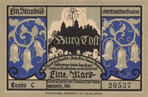 Gleiwitz Oberschlesien Notgeldschein Gliwice um 1920