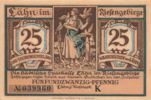 Lähn im Riesengebirge Schlesien Notgeldschein Wleń um 1920