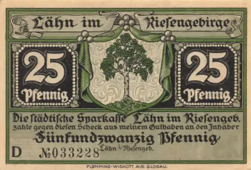 Lähn im Riesengebirge Schlesien Notgeldschein Wleń um 1920