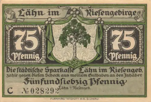 Lähn im Riesengebirge Schlesien Notgeldschein Wleń um 1920