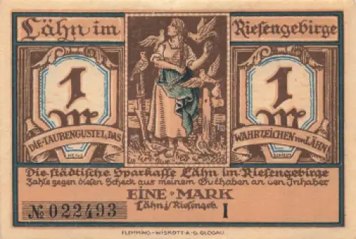 Lähn im Riesengebirge Schlesien Notgeldschein Wleń um 1920
