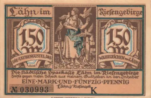 Lähn im Riesengebirge Schlesien Notgeldschein Wleń um 1920