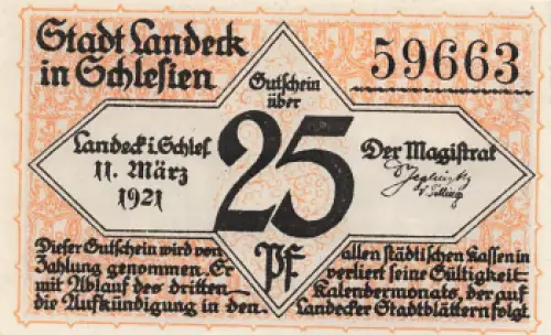 Bad Landeck Schlesien Notgeldschein Lądek-Zdrój 1921