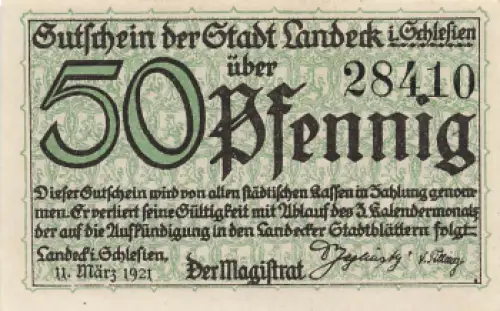 Bad Landeck Schlesien Notgeldschein Lądek-Zdrój 1921