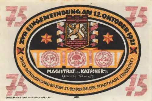 Katscher Oberschlesien Notgeldschein Kietrz 1921