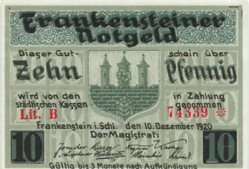 Frankenstein Schlesien Notgeldschein Ząbkowice Śląskie 1920