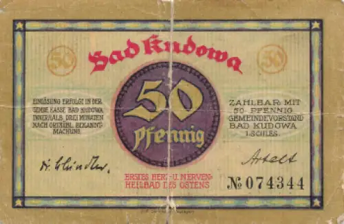 Bad Kudowa Schlesien Notgeldschein zdruɪ̯a-Zdrój um 1920