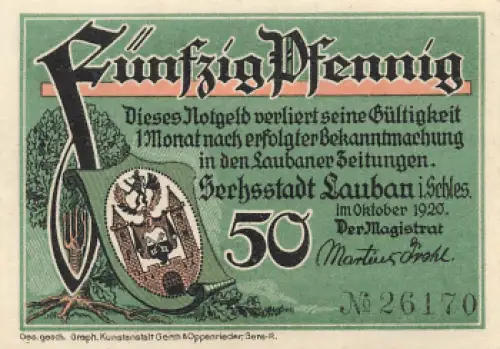Lauban Schlesien Notgeldschein Lubań  1920